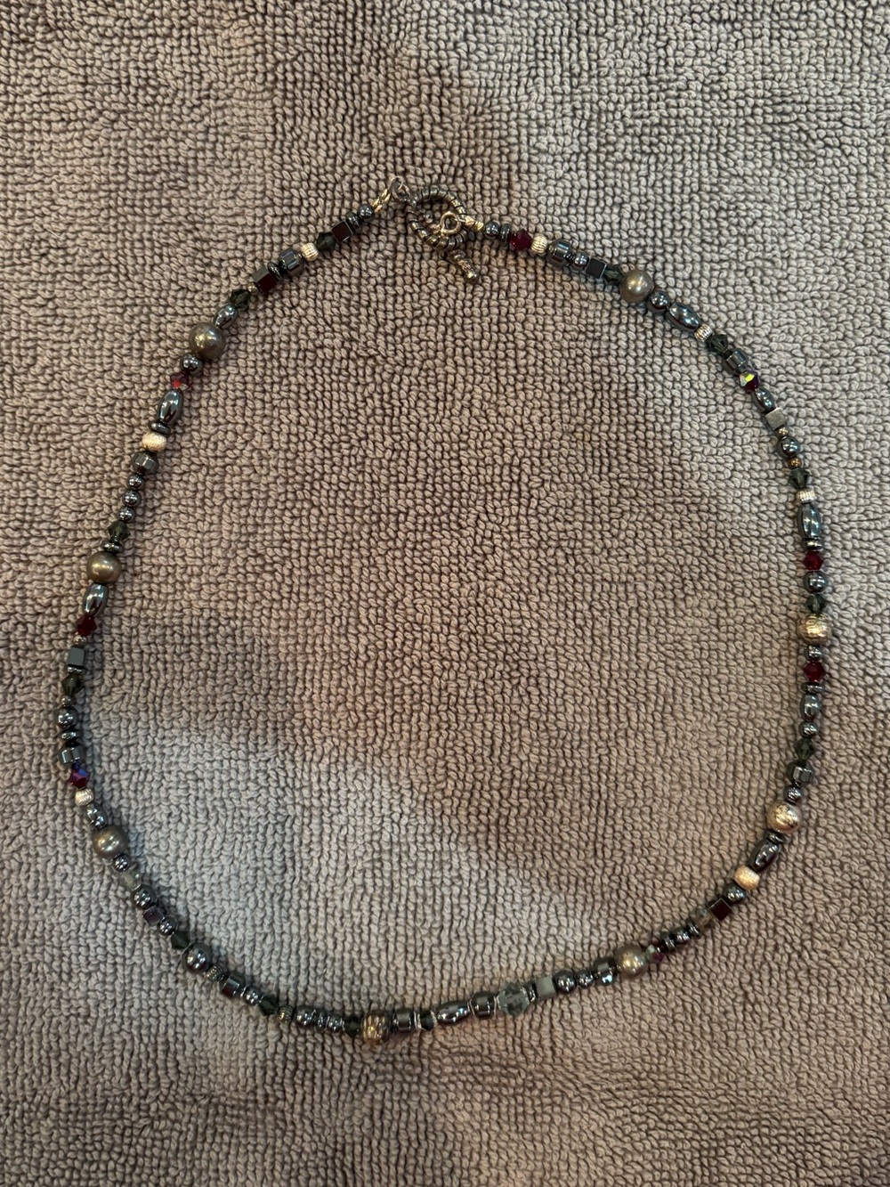 Hematite Beaded Necklace with Garnet Accent Beads